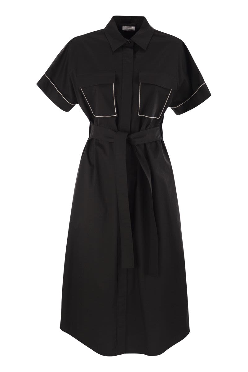 PESERICO Light Stretch Cotton Satin Chemisier Mini Dress