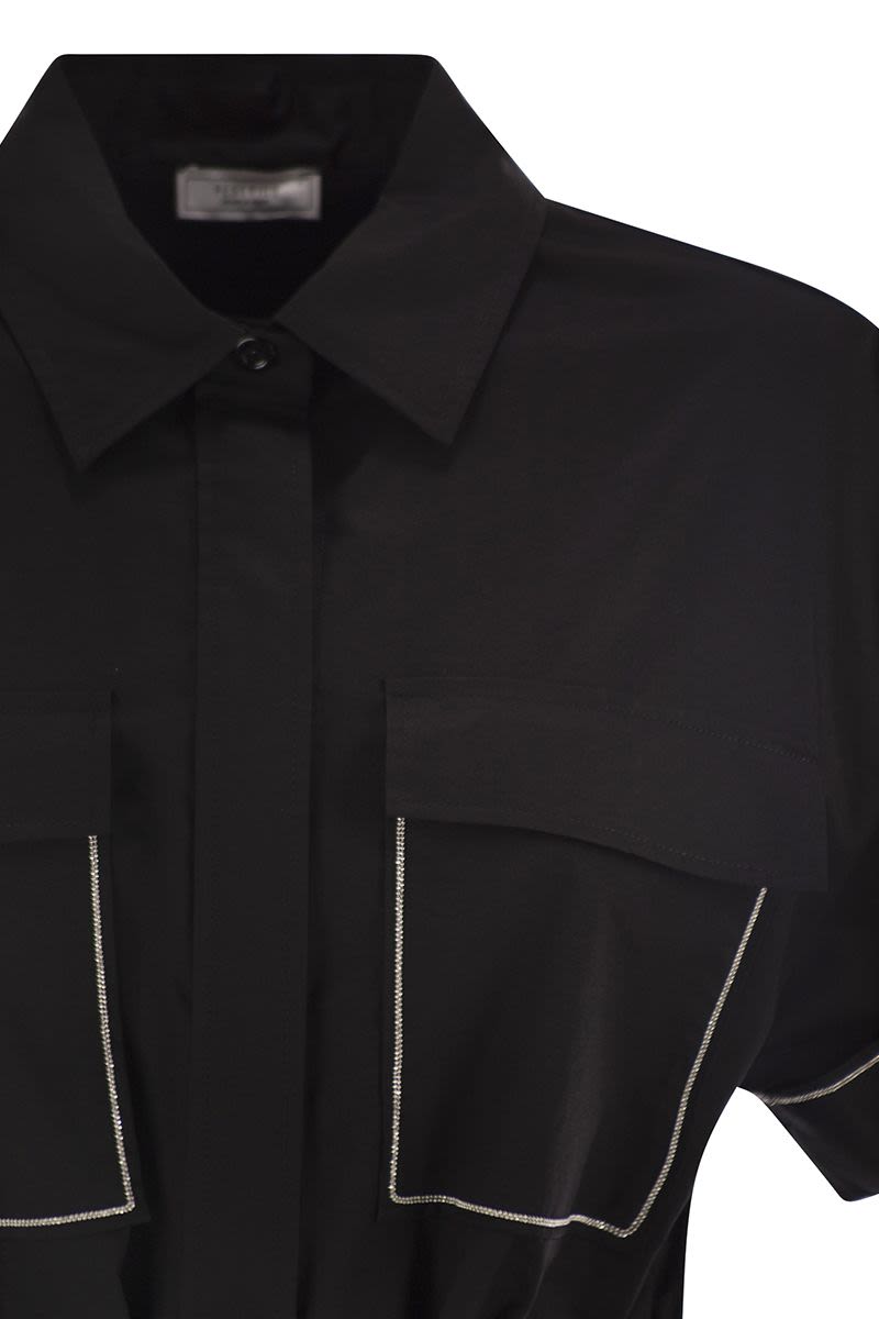 PESERICO Light Stretch Cotton Satin Chemisier Mini Dress