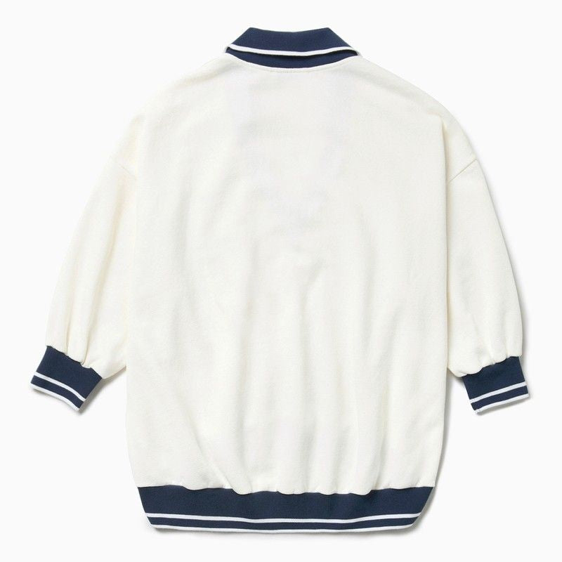 1989 STUDIO V-Neck Sweatshirt with Open Collar and Striped Details