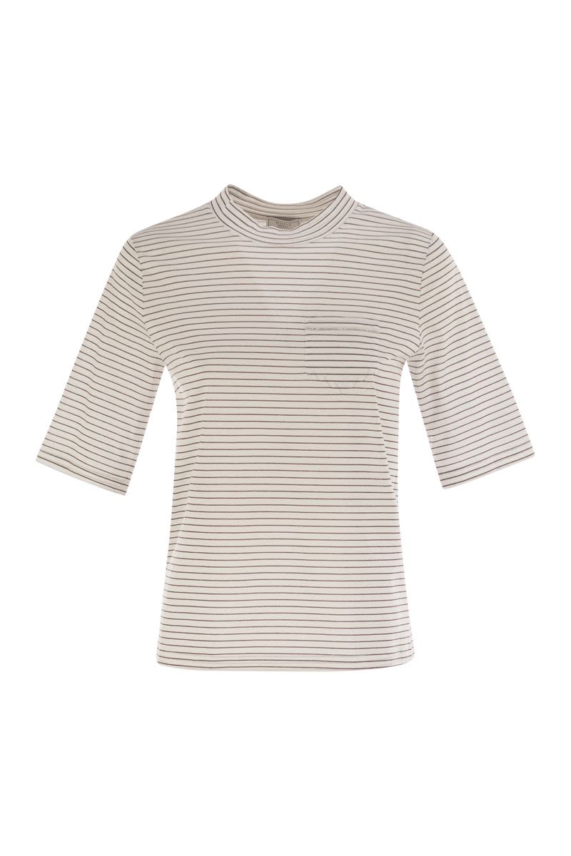 PESERICO Striped Cotton T-Shirt with 3/4 Sleeves