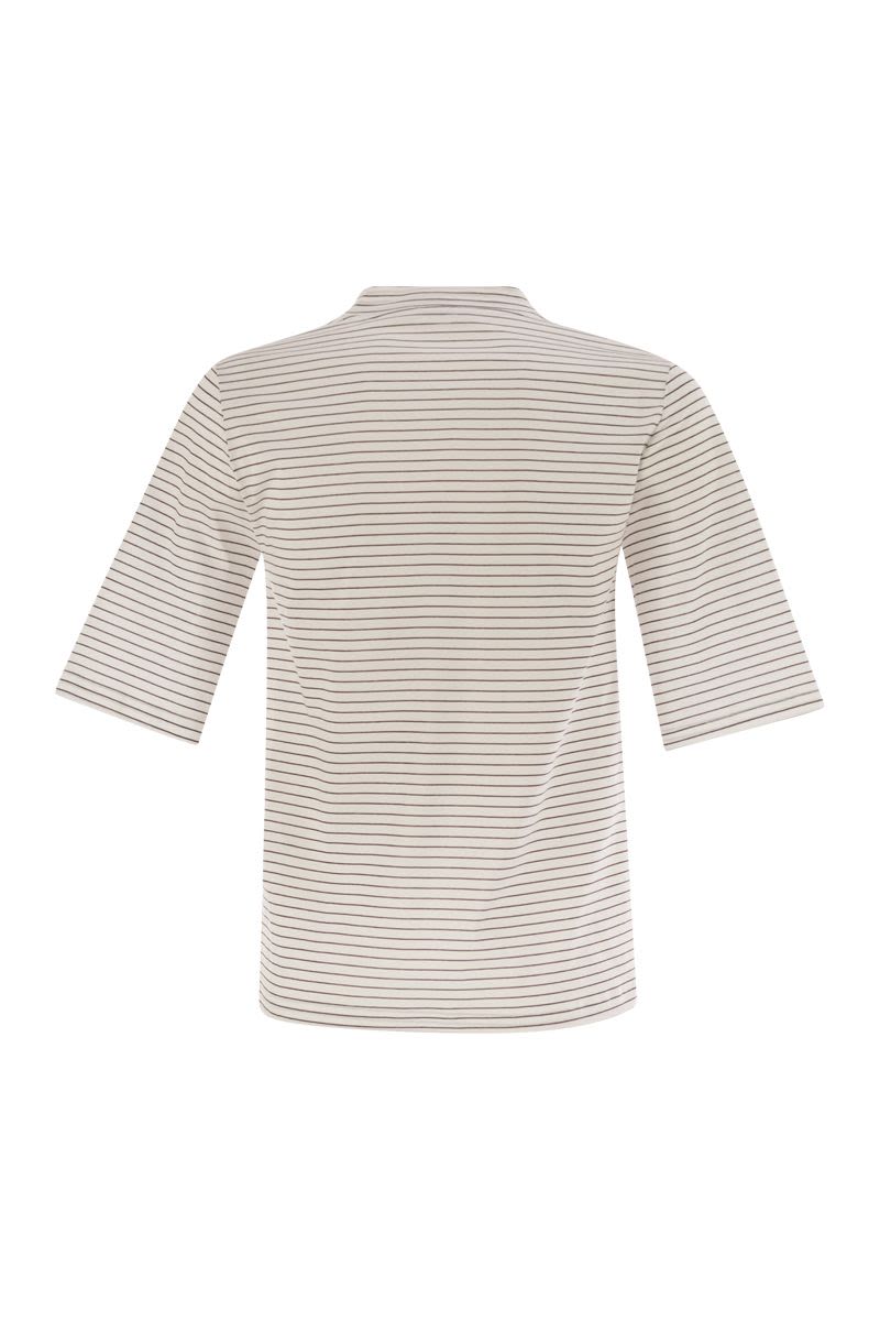 PESERICO Striped Cotton T-Shirt with 3/4 Sleeves