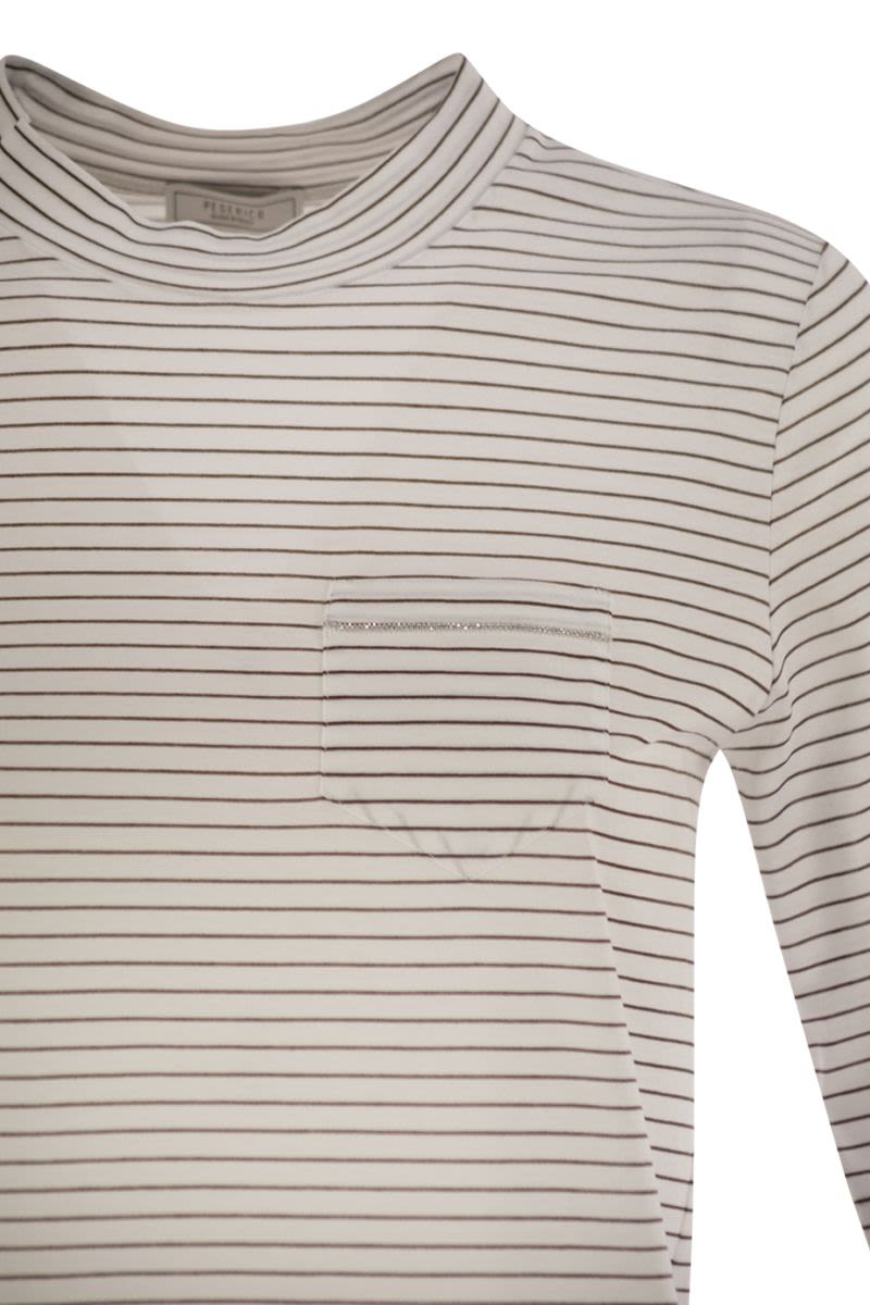 PESERICO Striped Cotton T-Shirt with 3/4 Sleeves