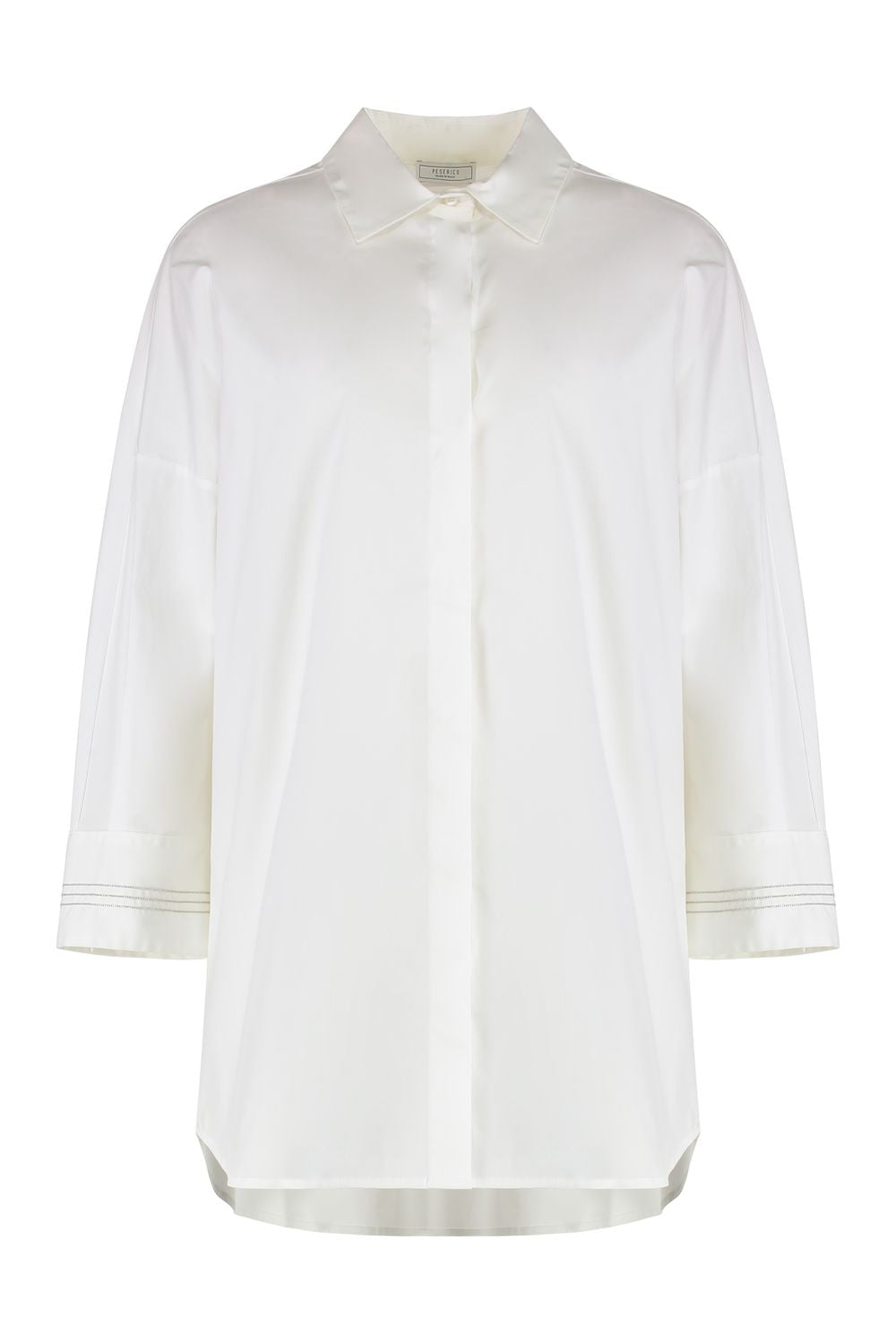 PESERICO Oversize Cotton Shirt with Metallic Embroidery