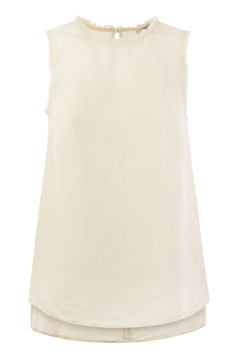 PESERICO Sleeveless Linen Top with Fringed Neckline
