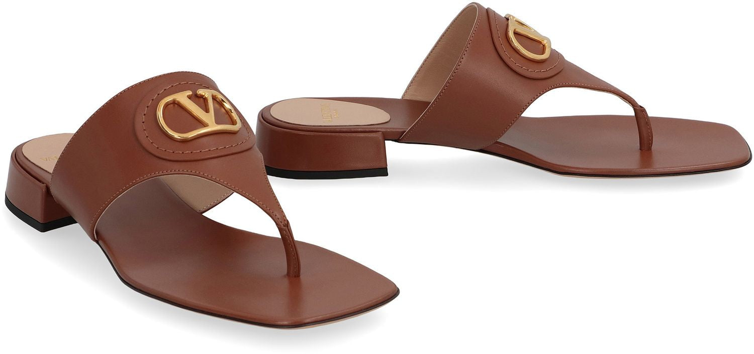 VALENTINO VLOGO Signature Leather Slide Sandals - Square Toeline