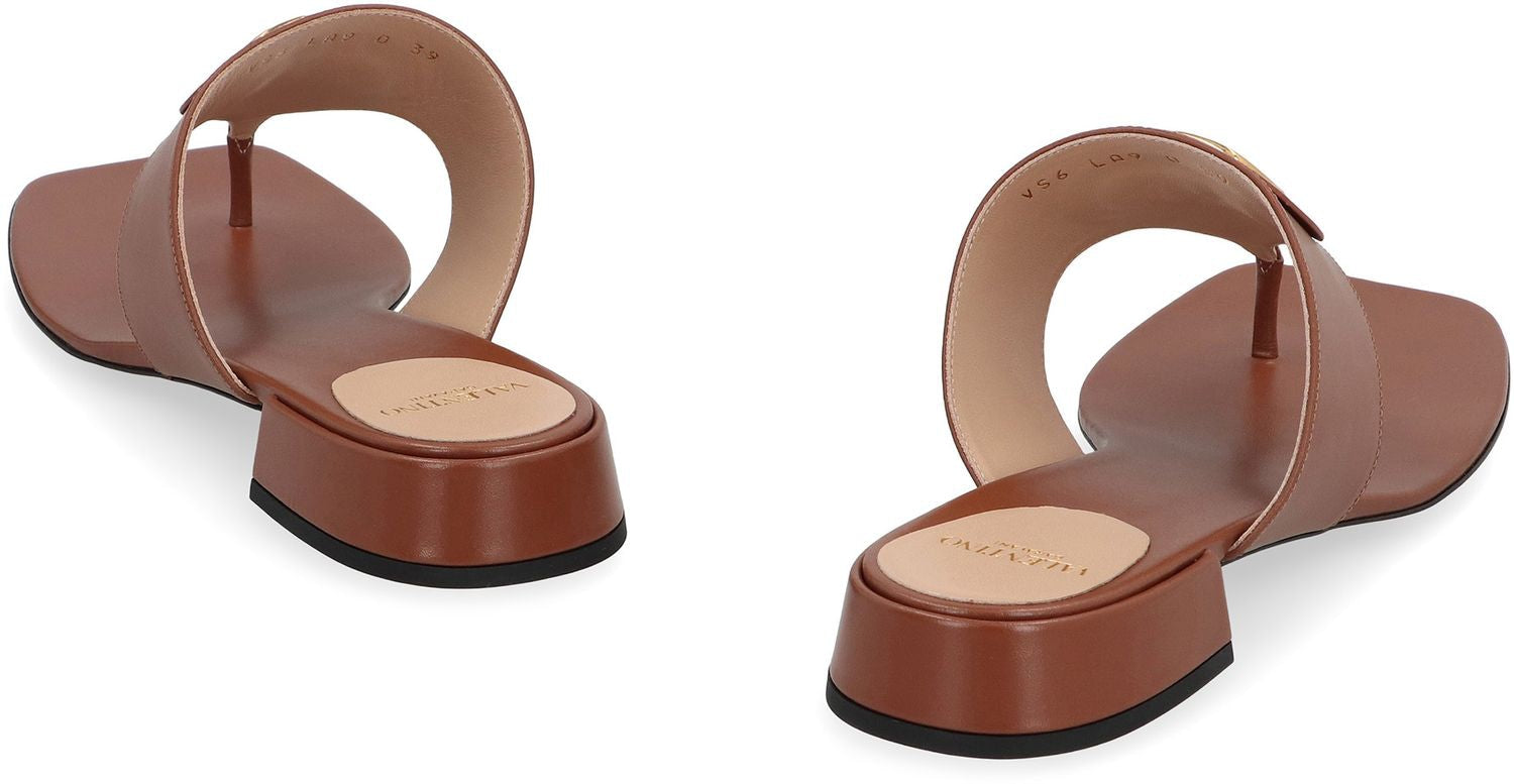 VALENTINO VLOGO Signature Leather Slide Sandals - Square Toeline