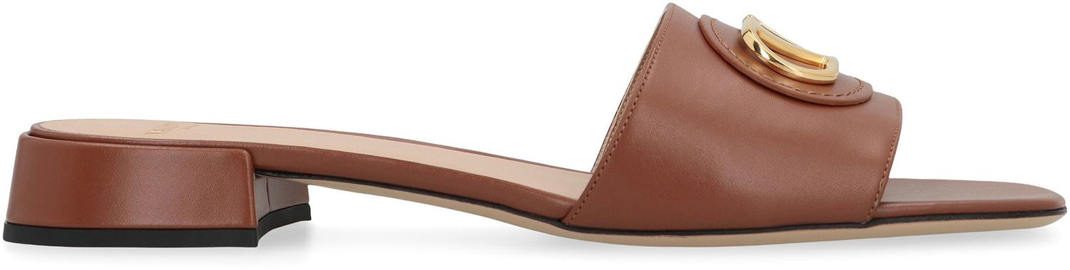 VALENTINO Signature Leather Slide Sandals - Square Toeline