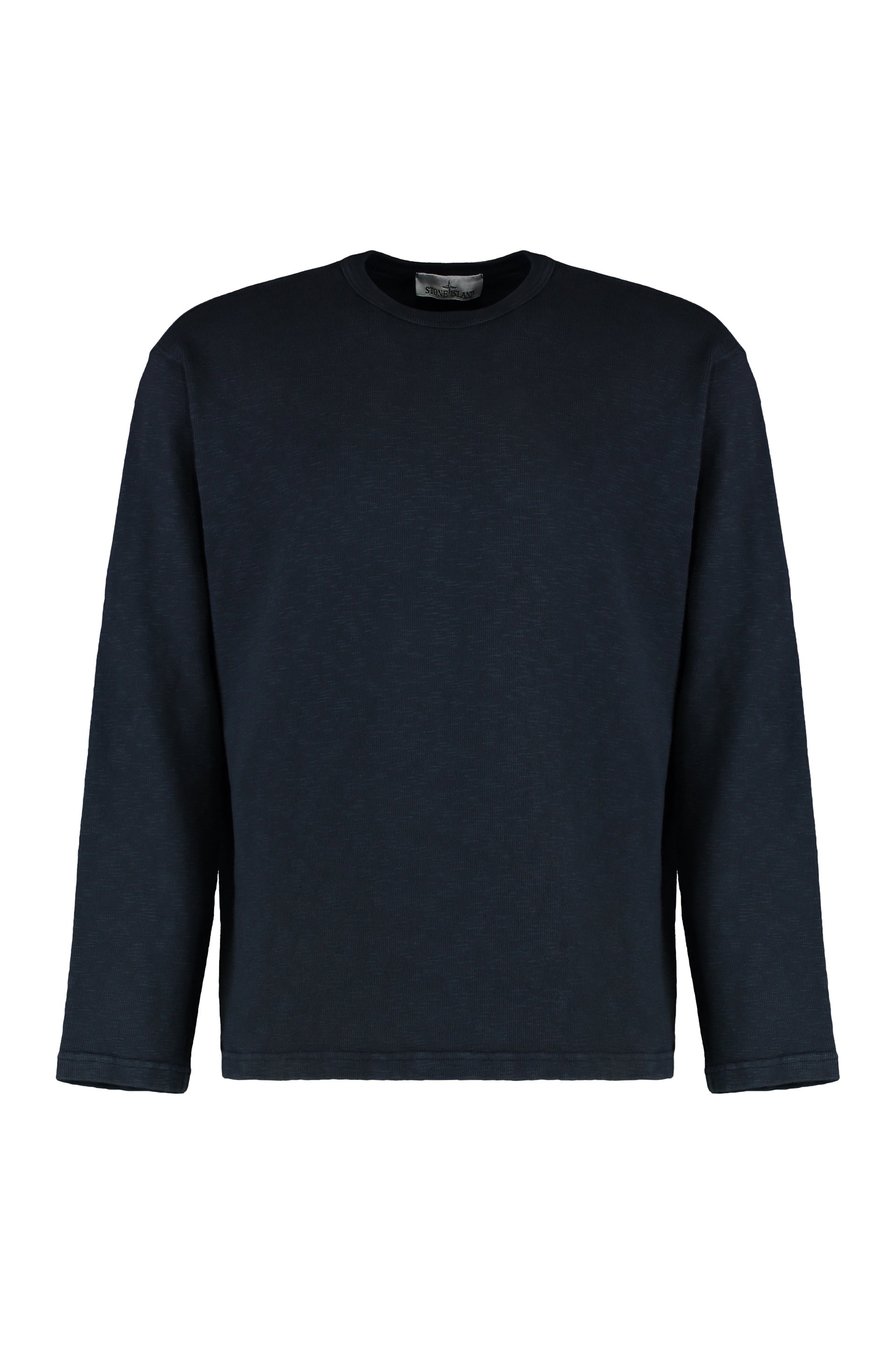 Stone Island Long Sleeve Cotton T-Shirt with Embroidered Logo - FW25