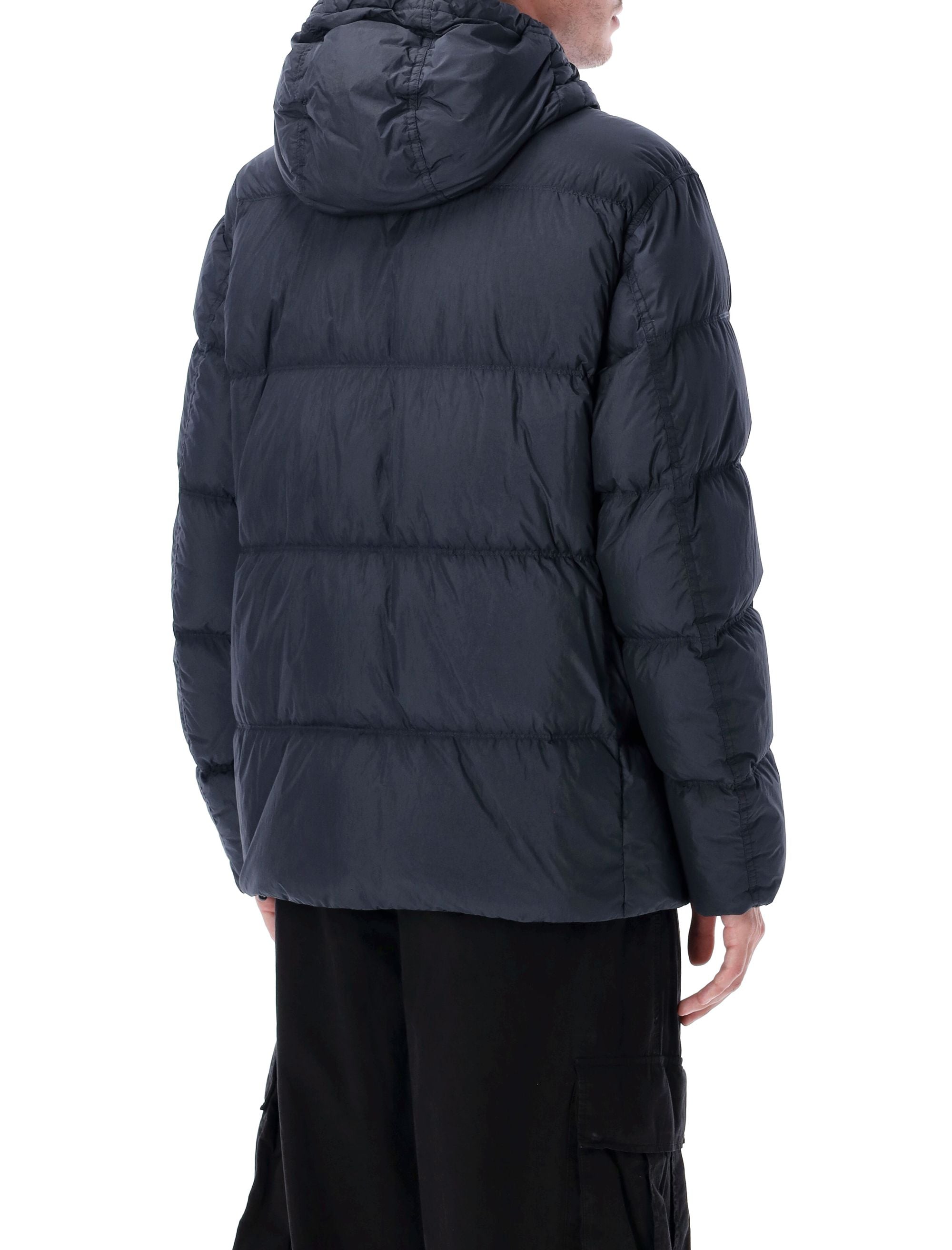 STONE ISLAND Garment Dyed Crinkle Hooded Down Jacket - Size L