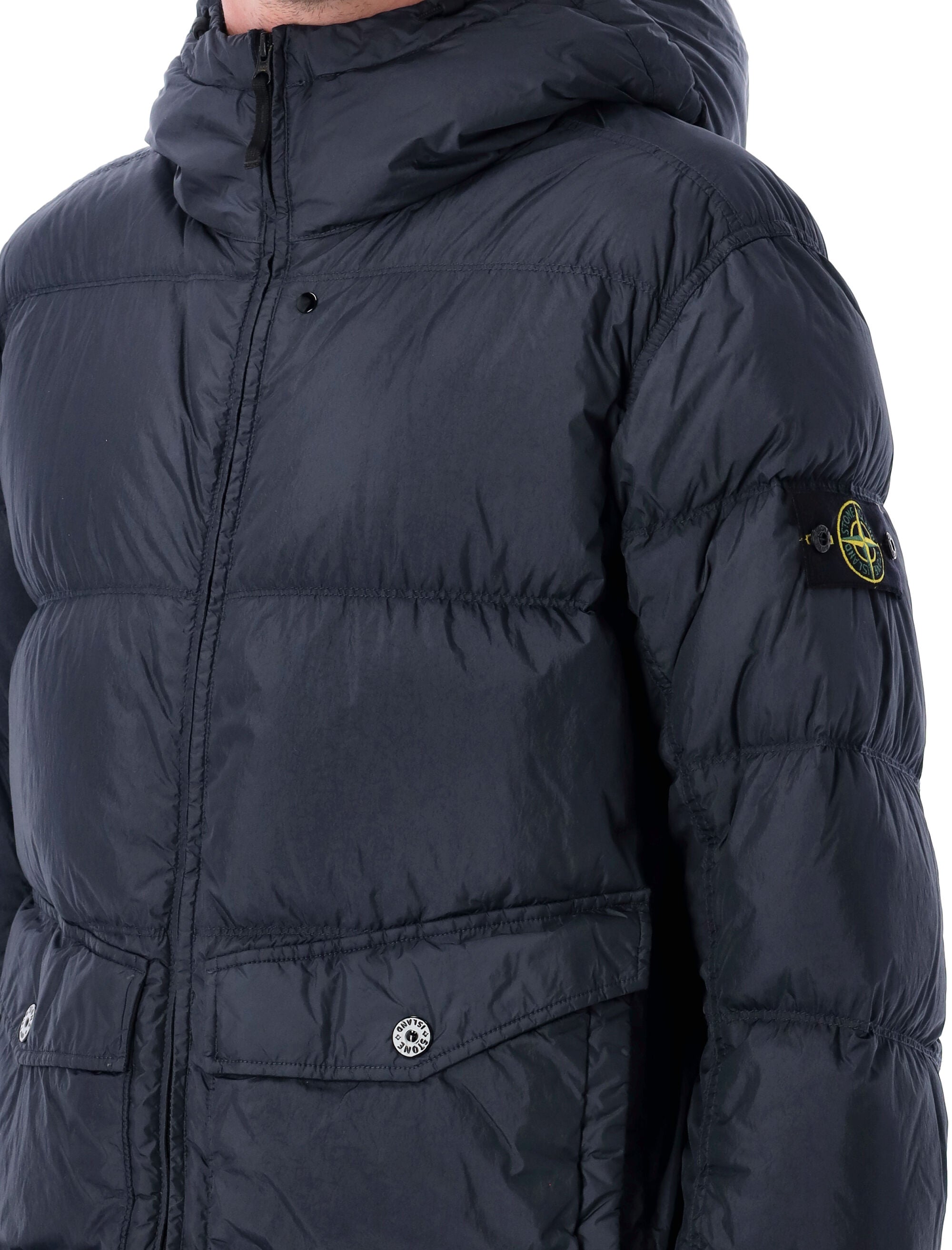 STONE ISLAND Garment Dyed Crinkle Hooded Down Jacket - Size L