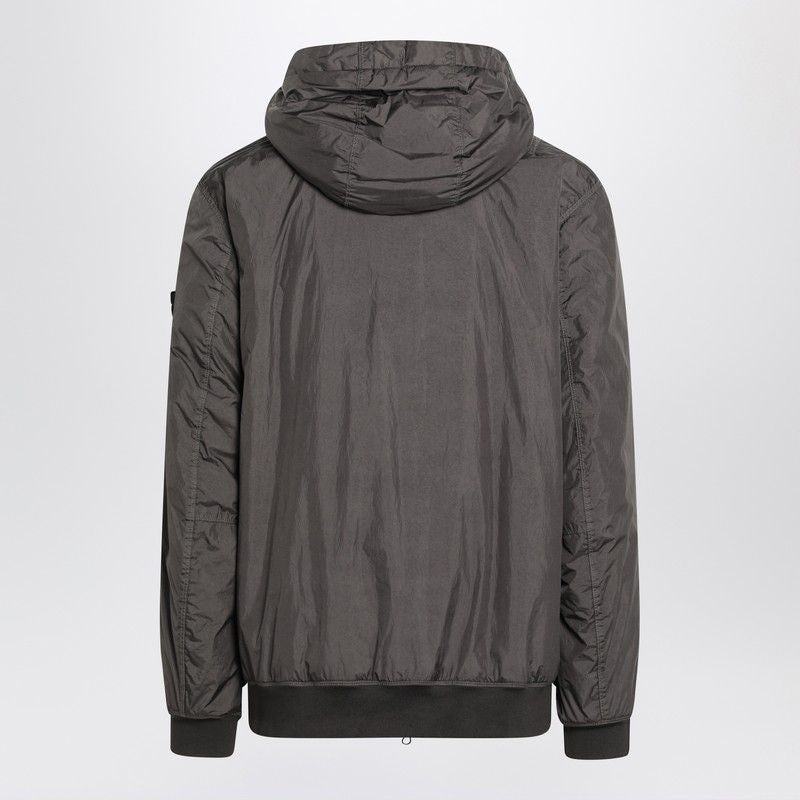 STONE ISLAND Men's Dark Grey Zip-Up Hooded Nylon Jacket