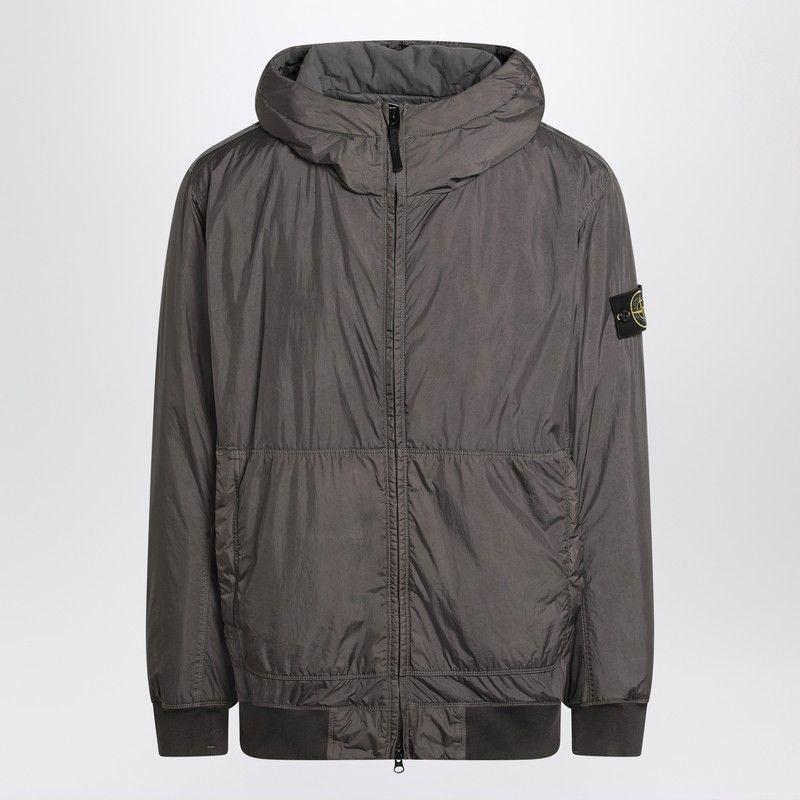 STONE ISLAND Men's Dark Grey Zip-Up Hooded Nylon Jacket