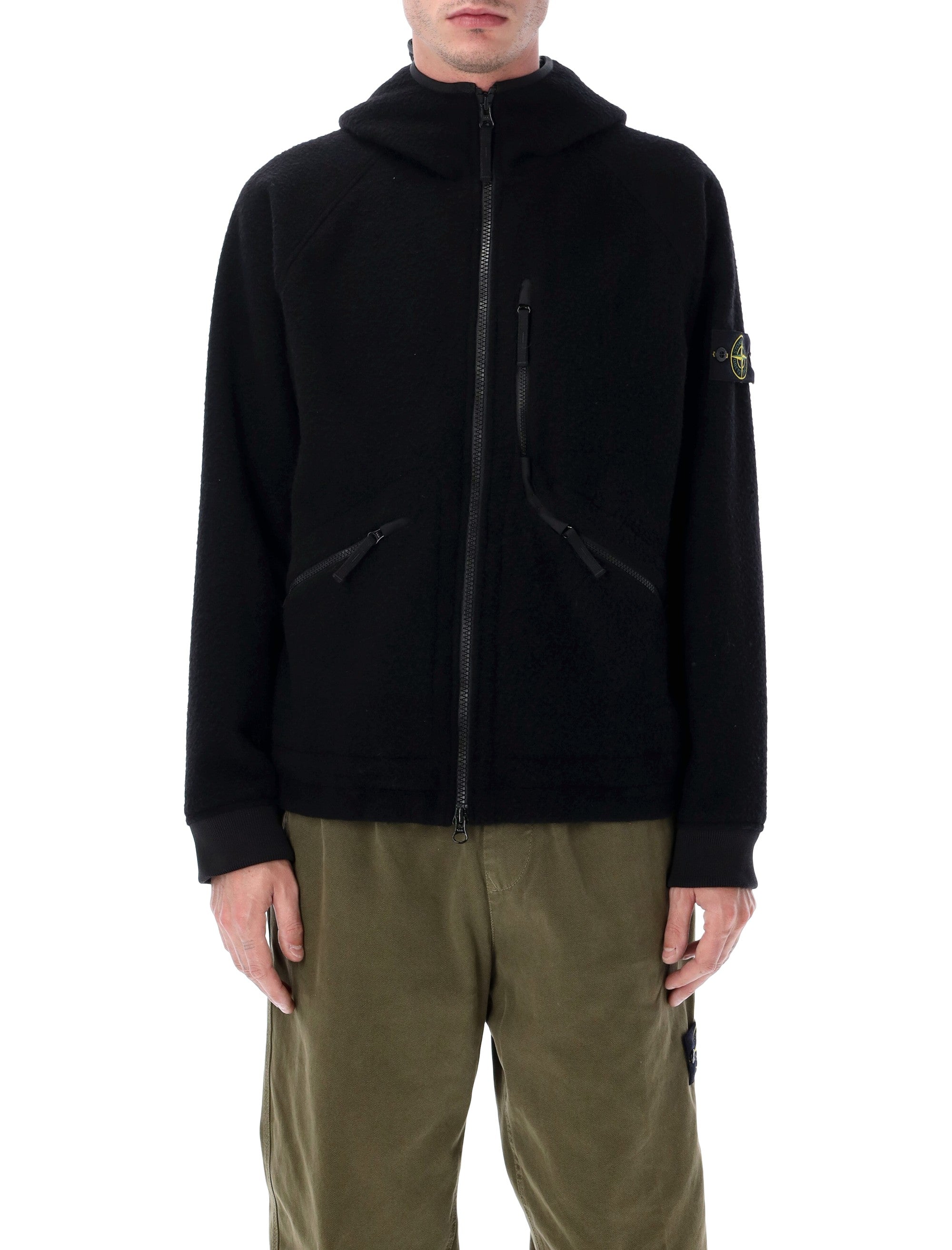 STONE ISLAND Hooded Jacket in Textured Wool-Nylon Blend - Size L