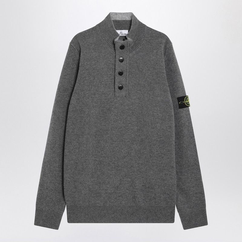 STONE ISLAND Wool Blend High Neck Sweater with Front Buttons for Men