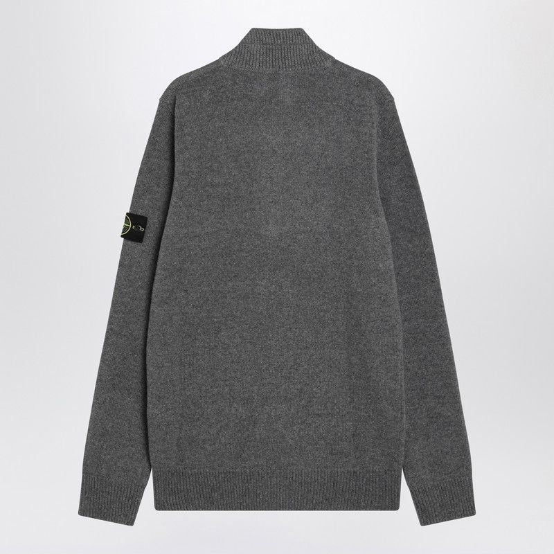 STONE ISLAND Wool Blend High Neck Sweater with Front Buttons for Men