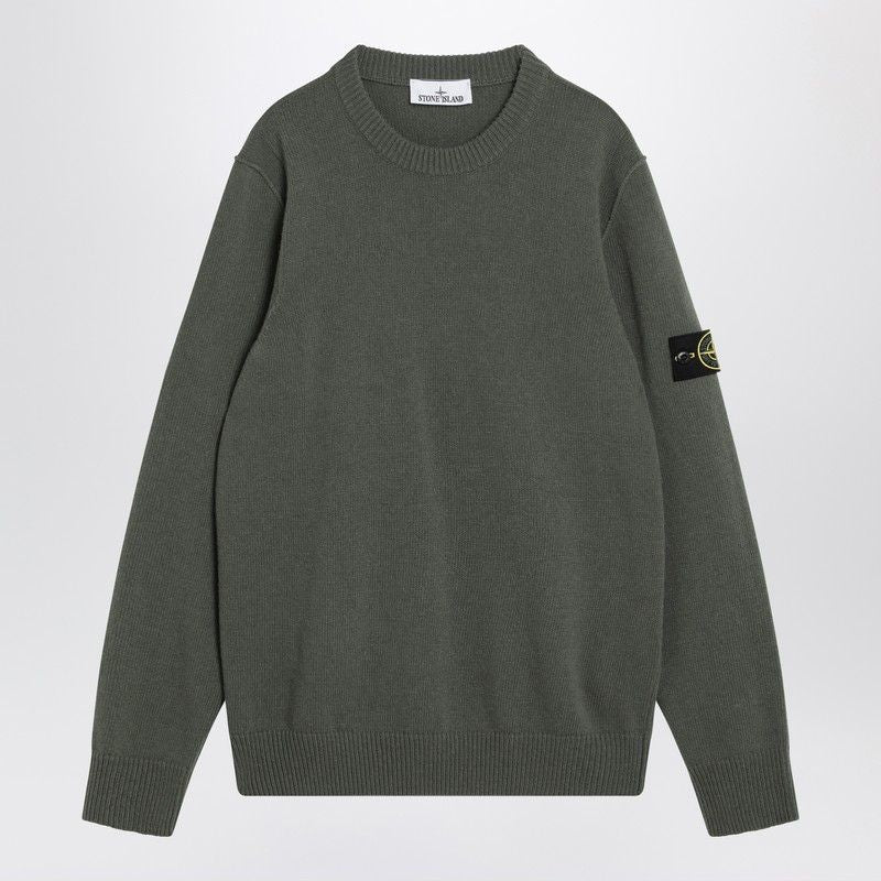 STONE ISLAND Military Green Wool Blend Crew Neck Sweater for Men
