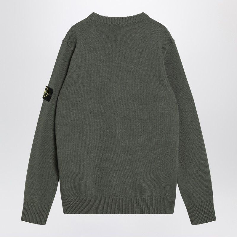 STONE ISLAND Military Green Wool Blend Crew Neck Sweater for Men