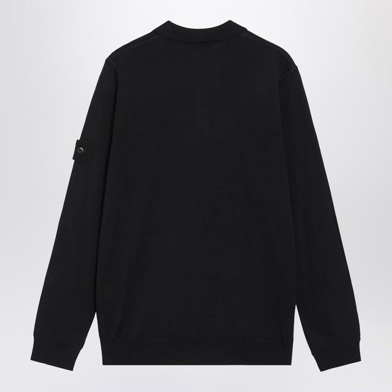 STONE ISLAND Men's Virgin Wool Polo Sweater with Tonal Ghost Badge