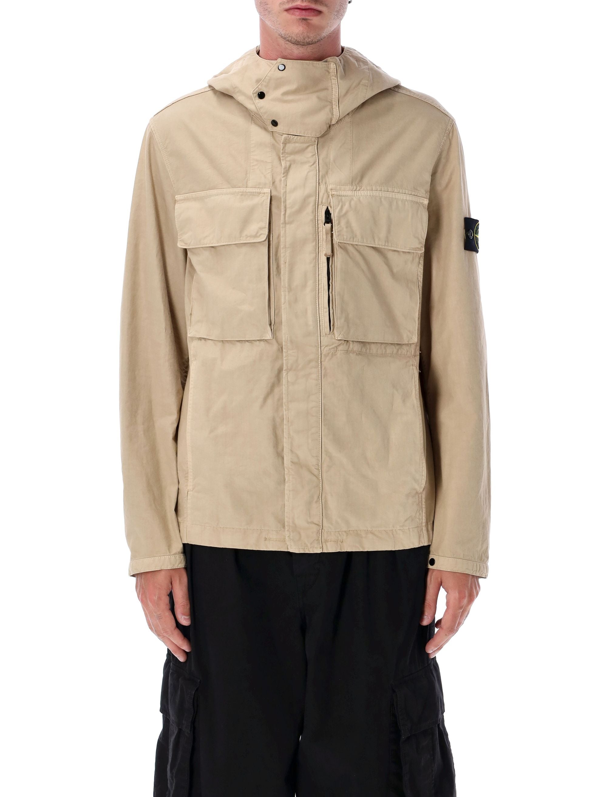 STONE ISLAND Hooded Field Jacket with Canvas Weave - Size L
