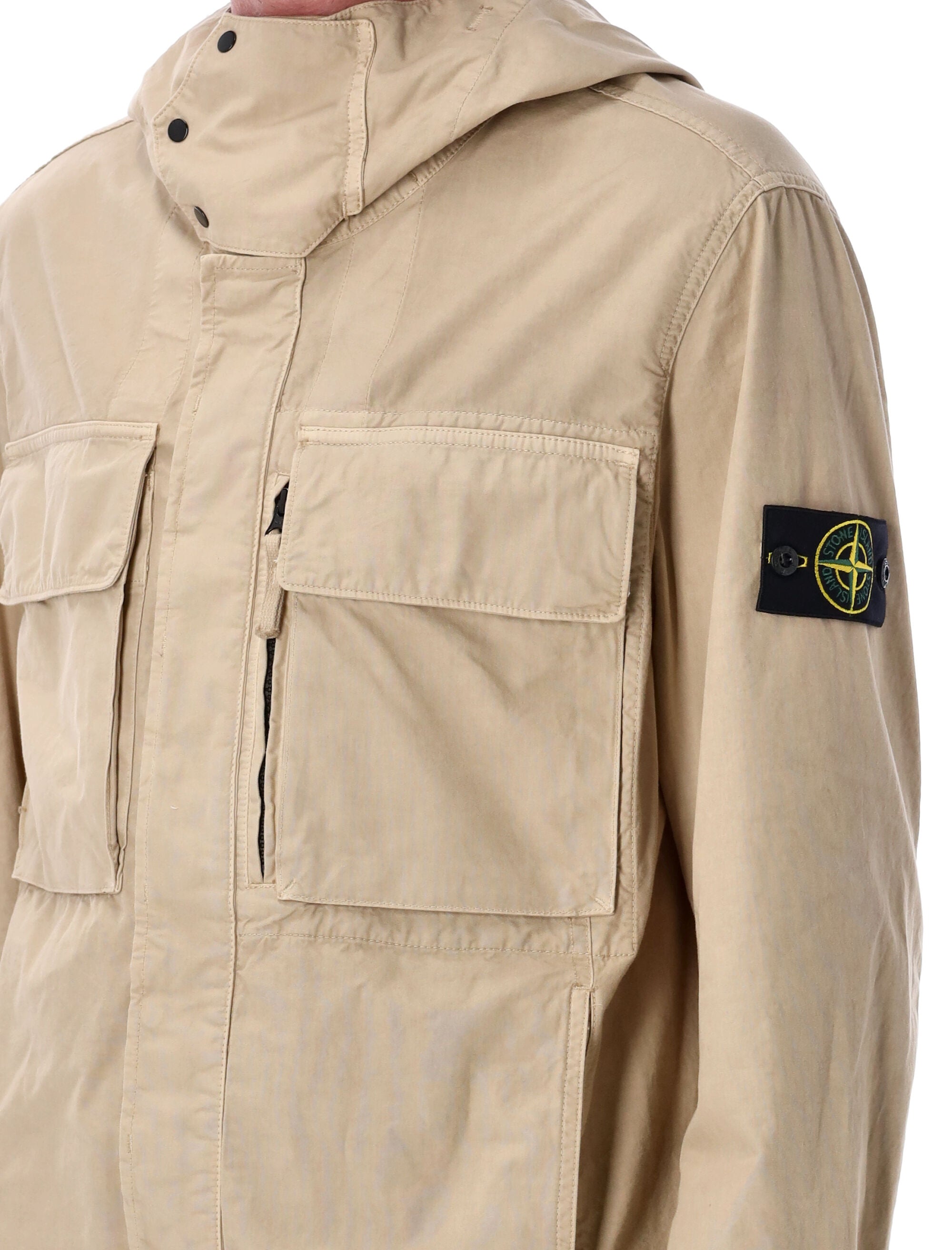STONE ISLAND Hooded Field Jacket with Canvas Weave - Size L