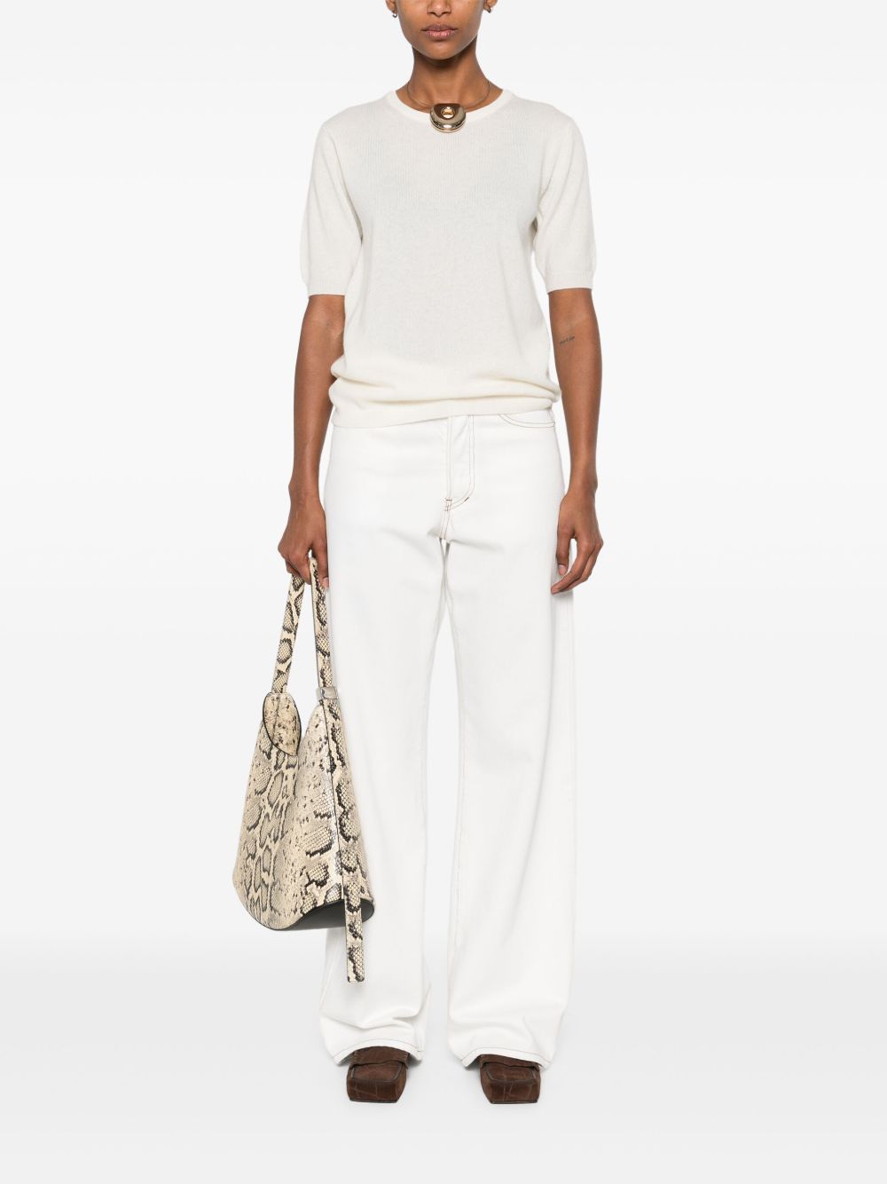 SOFT GOAT Cashmere Crewneck Top with Ribbed Trim for Women