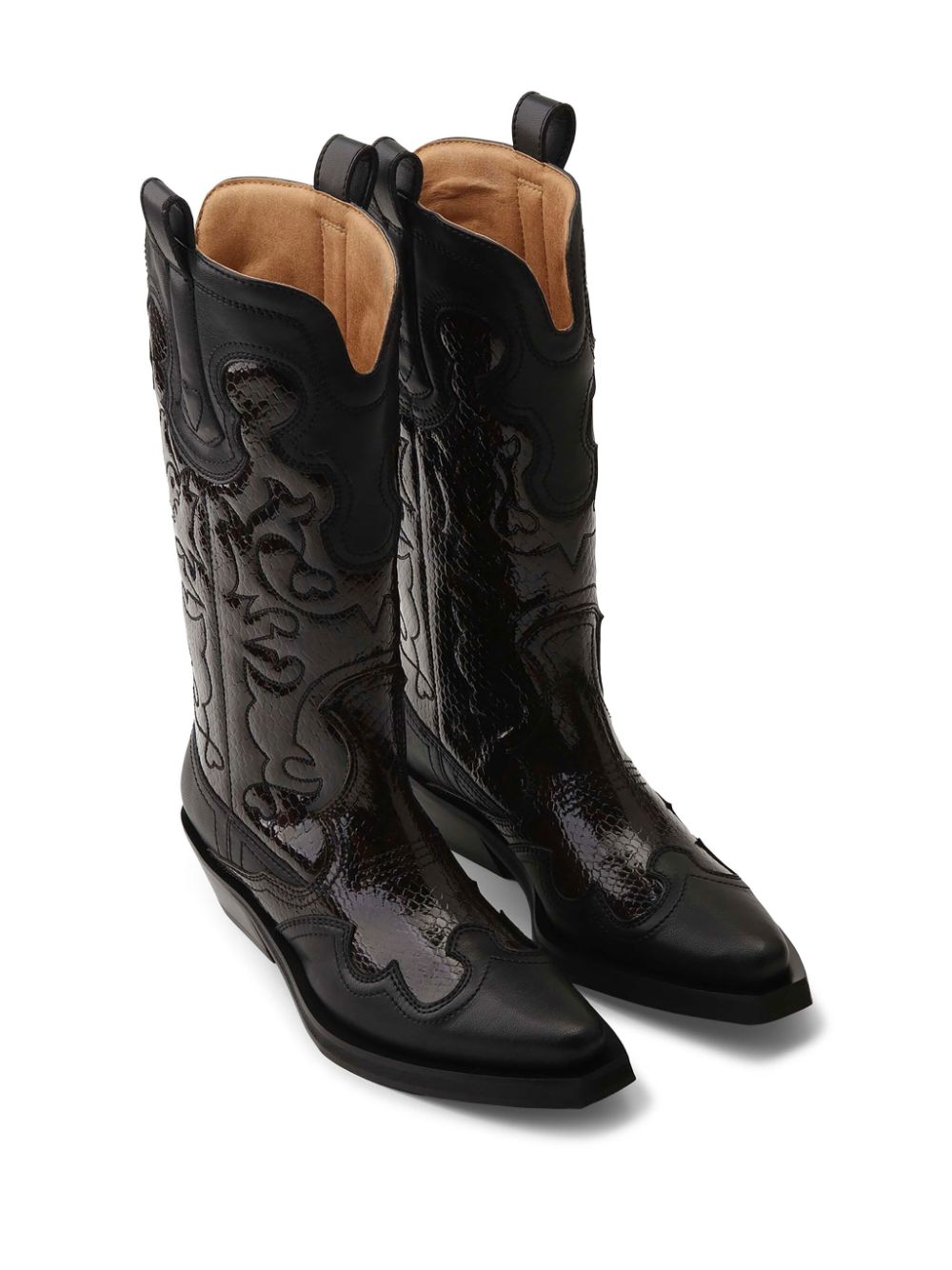 GANNI Mid Shaft Embroidered Western Boots