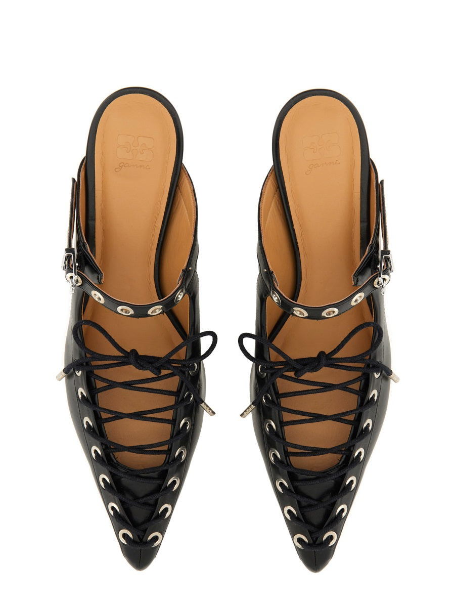 GANNI Laced Leather Flat Pumps for Women