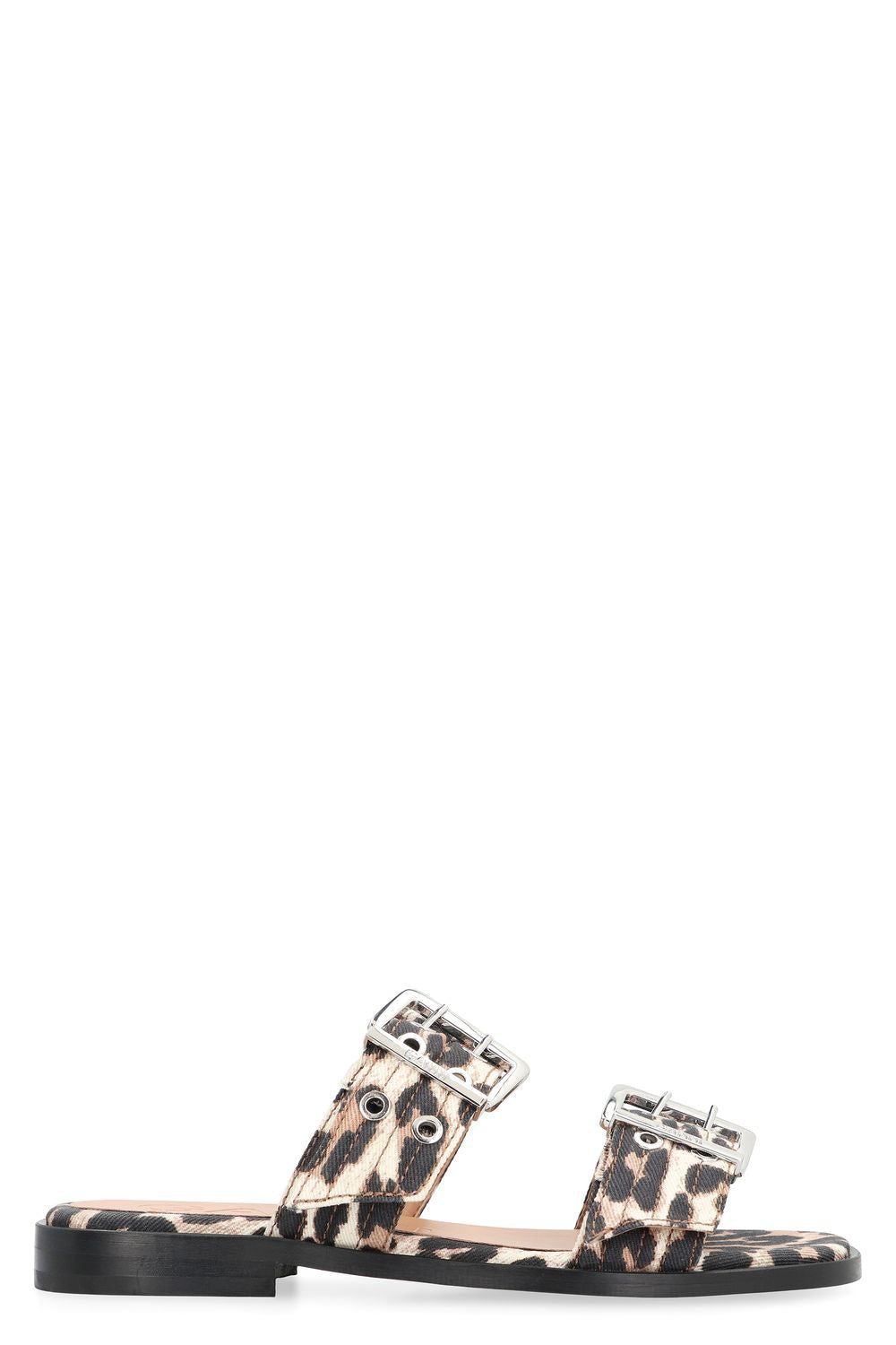 GANNI Feminine Leopard Motif Slide Sandals