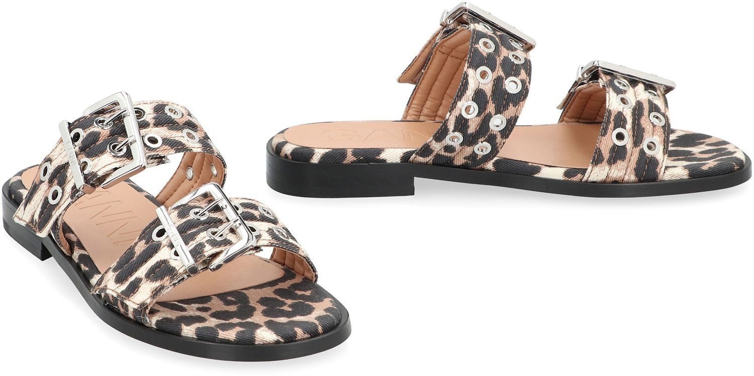 GANNI Feminine Leopard Motif Slide Sandals