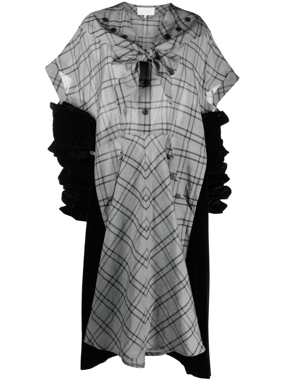 MAISON MARGIELA Bi-Material Flared Dress with Checkered Design