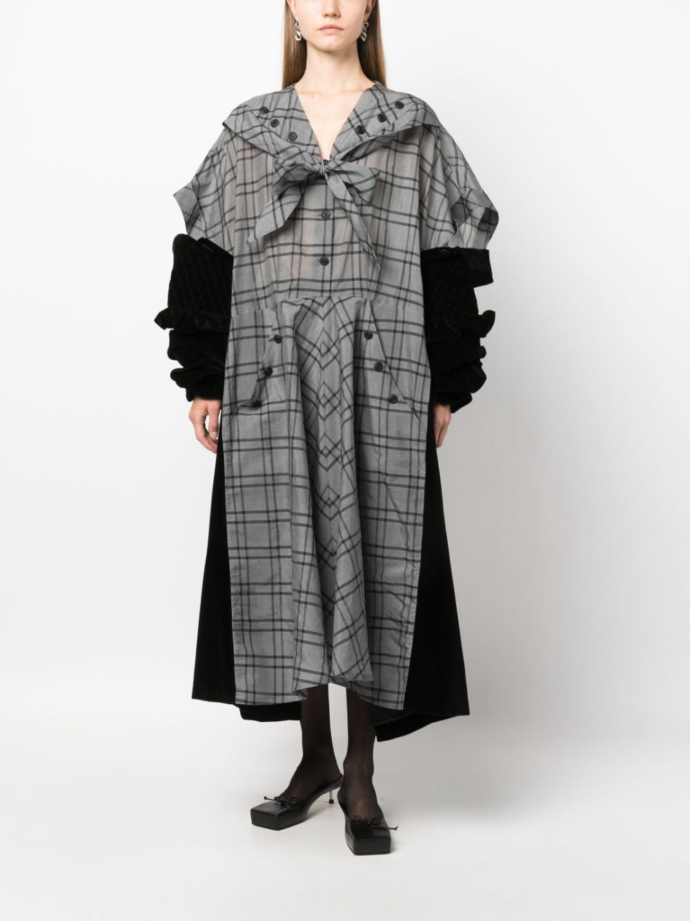 MAISON MARGIELA Bi-Material Flared Dress with Checkered Design