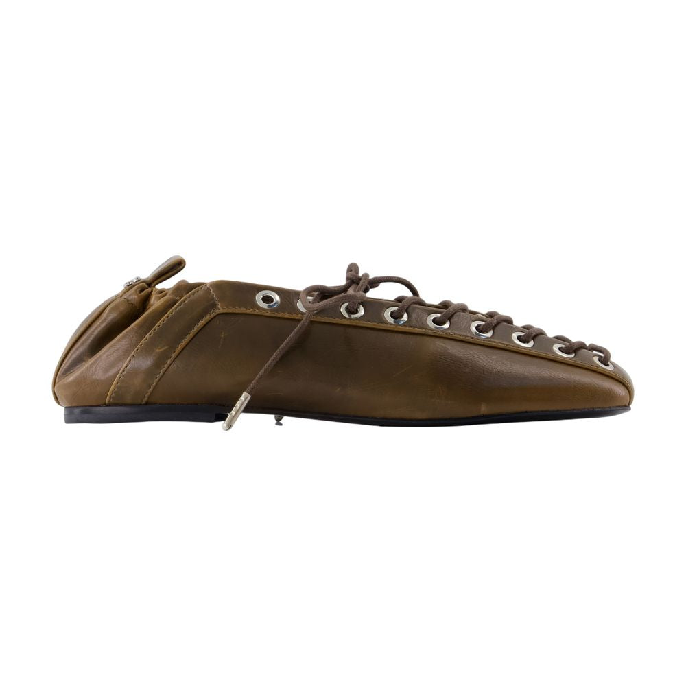 GANNI Eyelet Lace-Up Crinkle Ballerinas