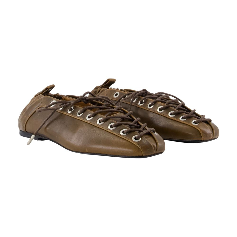 GANNI Eyelet Lace-Up Crinkle Ballerinas