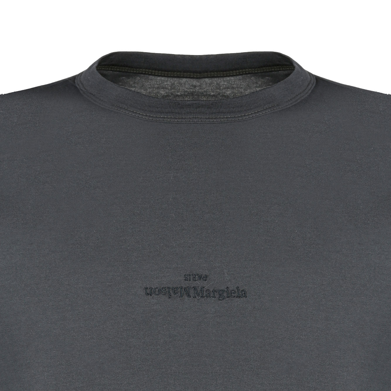 MAISON MARGIELA Washed Black Cotton T-Shirt with Tonal Embroidery
