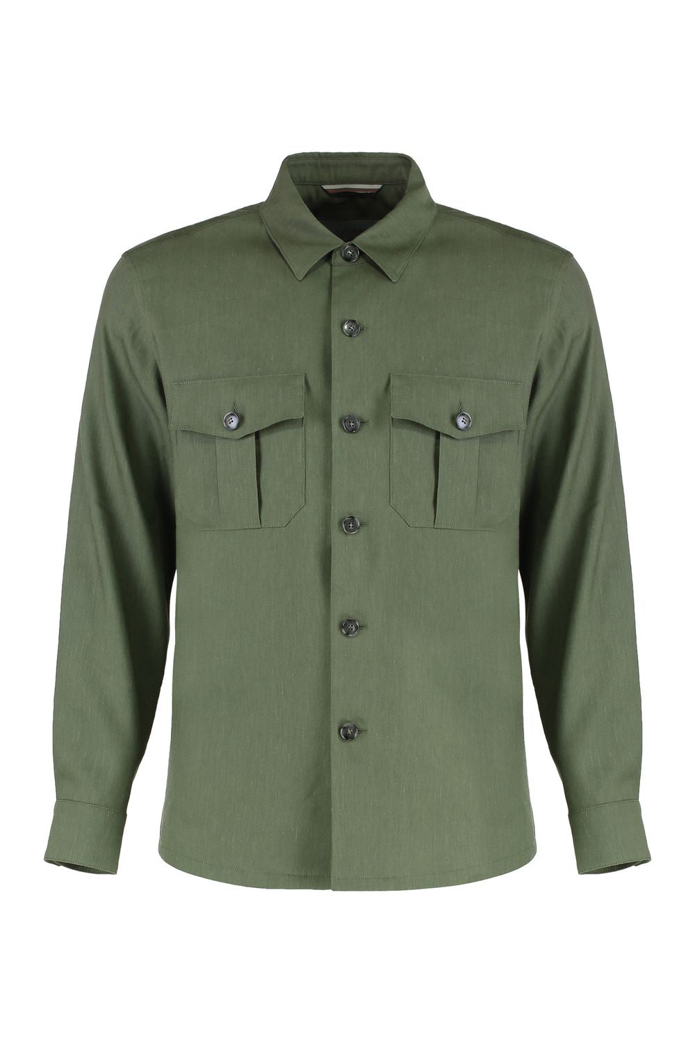CANALI Wool Blend Overshirt with Two Buttoned Front Flap Pockets
