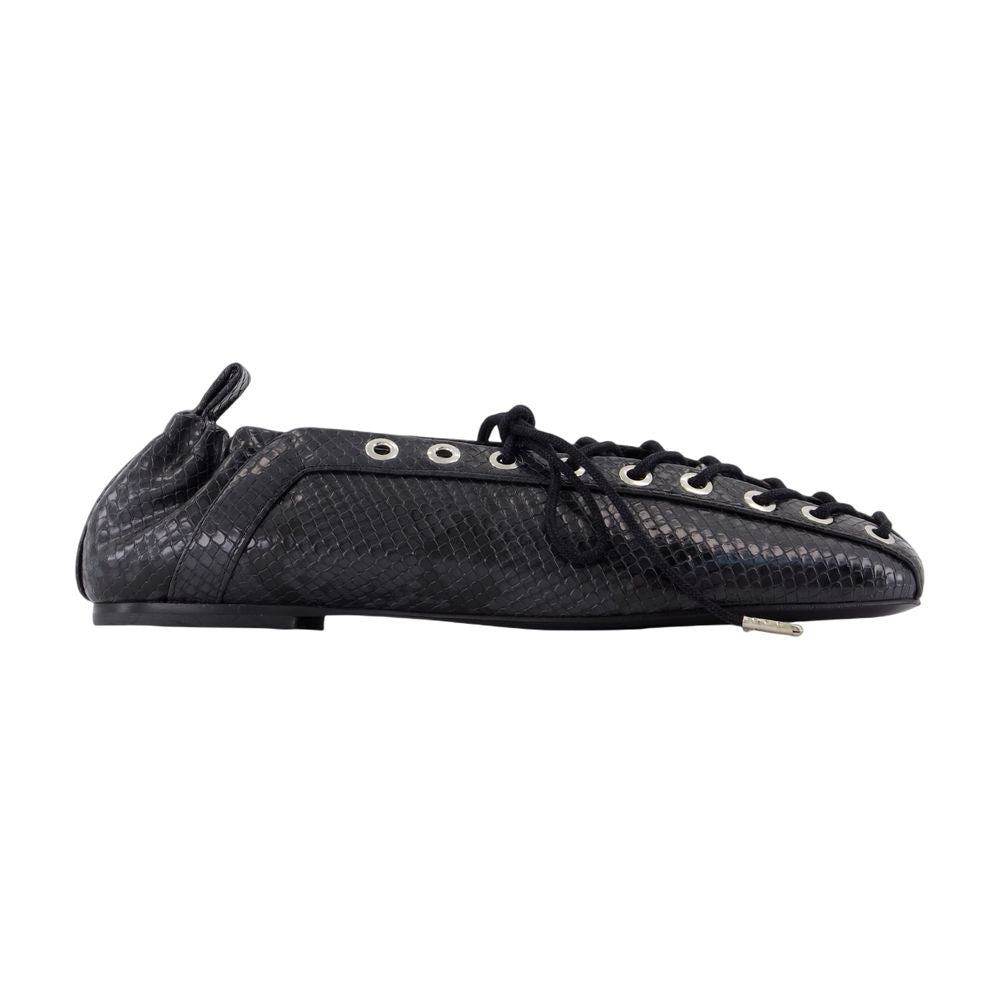 GANNI Eyelet Lace-Up Snake Mini Ballerinas