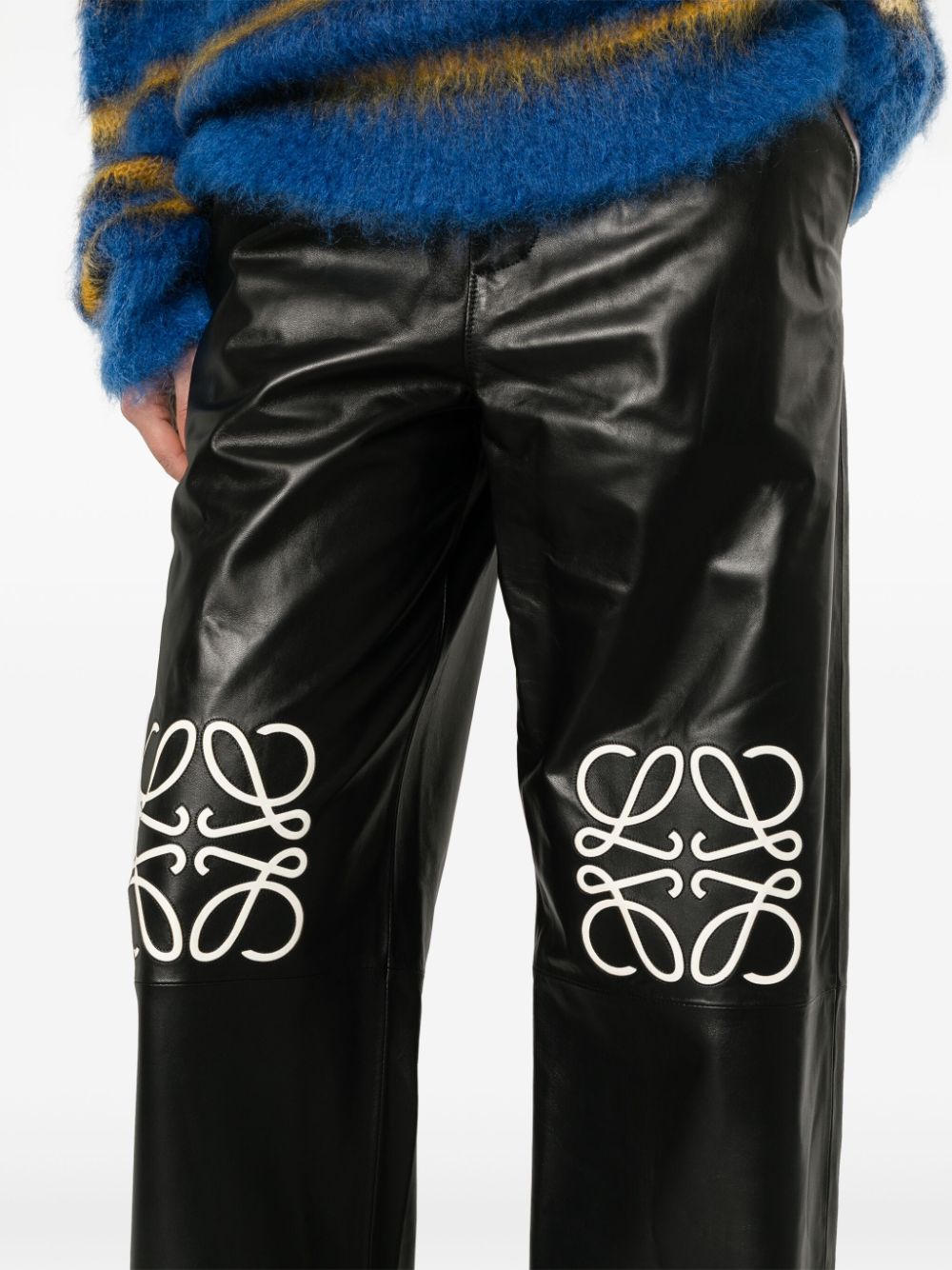 LOEWE High Waist Wide Leg Leather Trousers