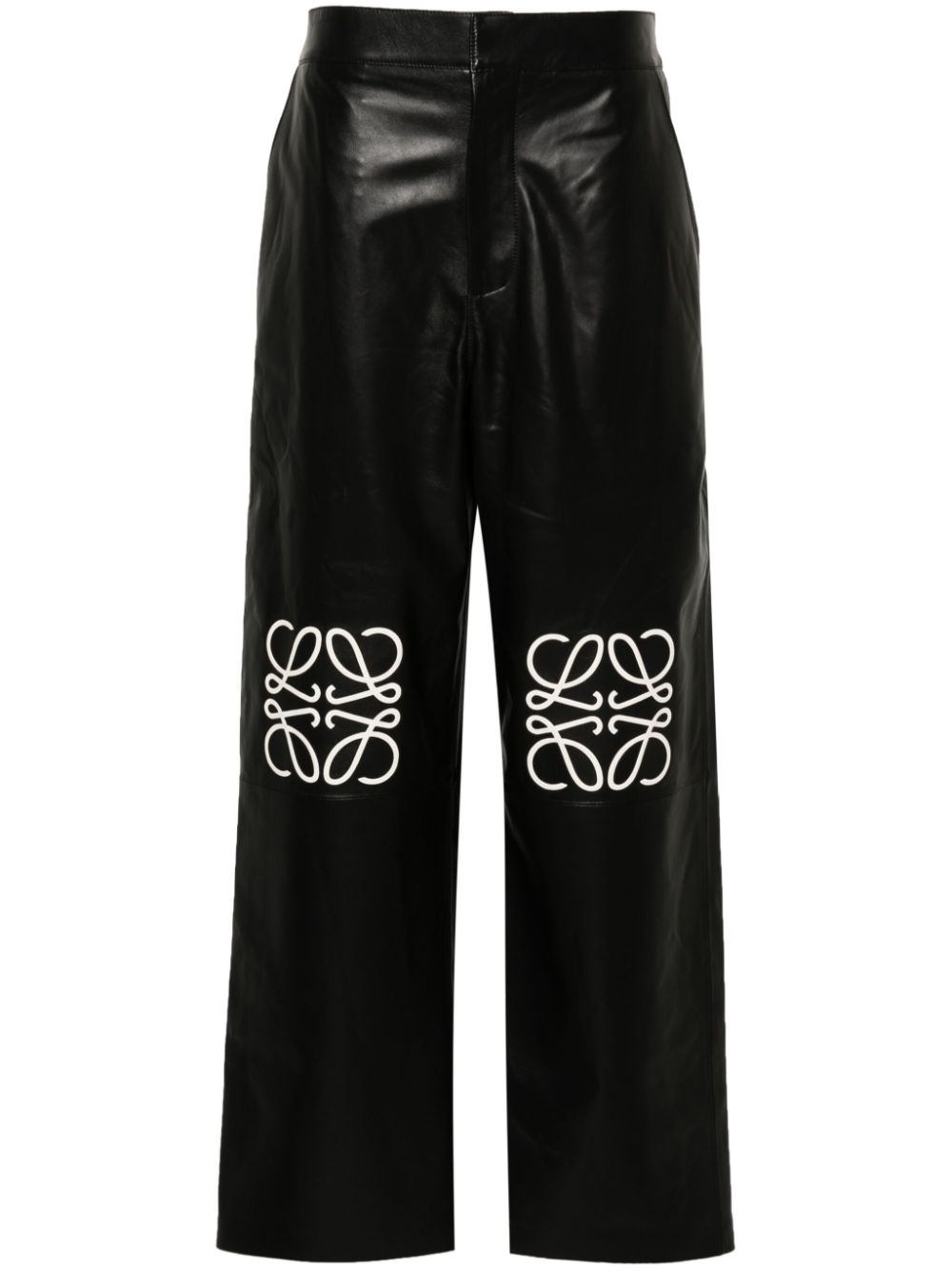 LOEWE High Waist Wide Leg Leather Trousers