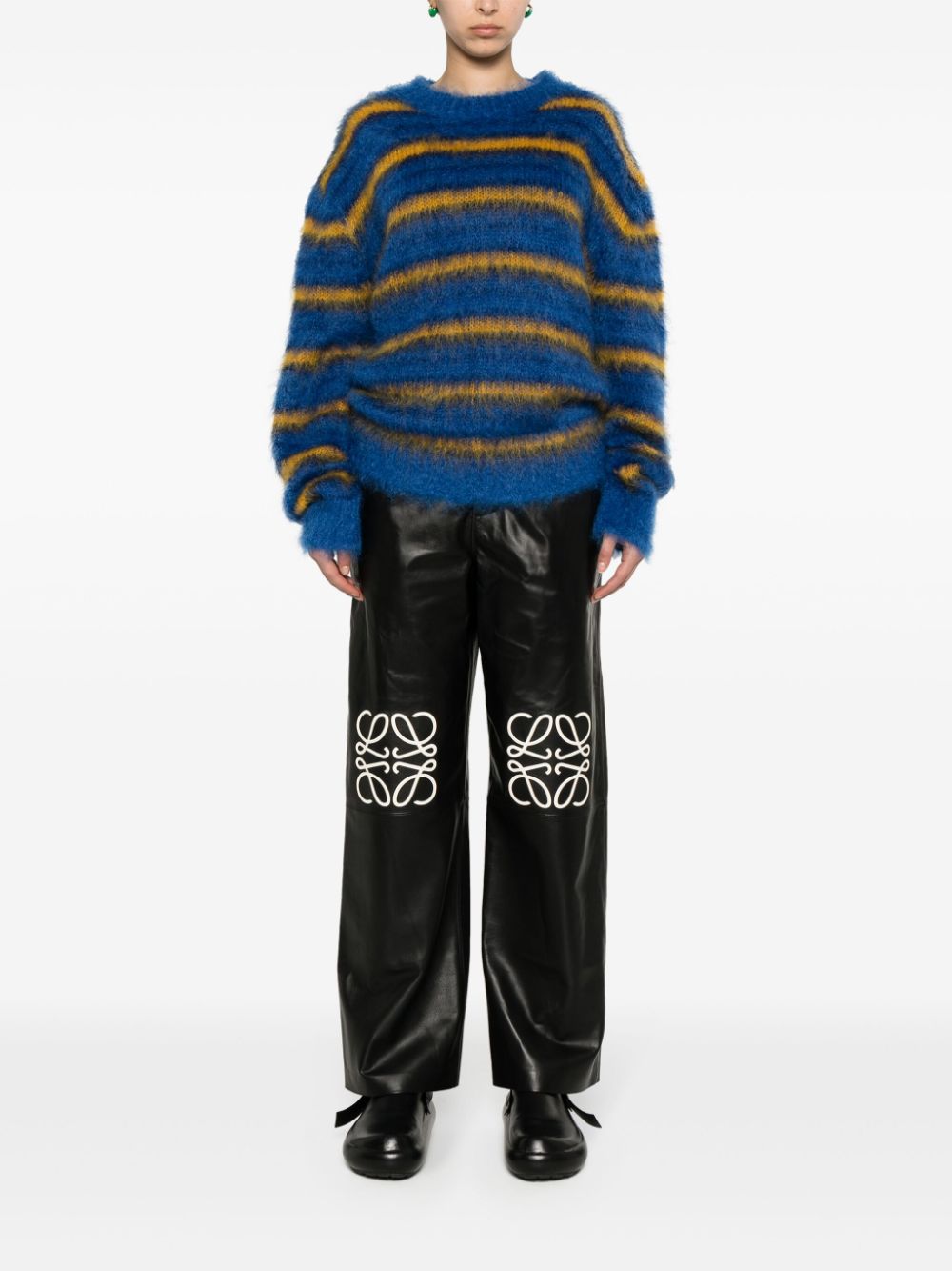 LOEWE High Waist Wide Leg Leather Trousers