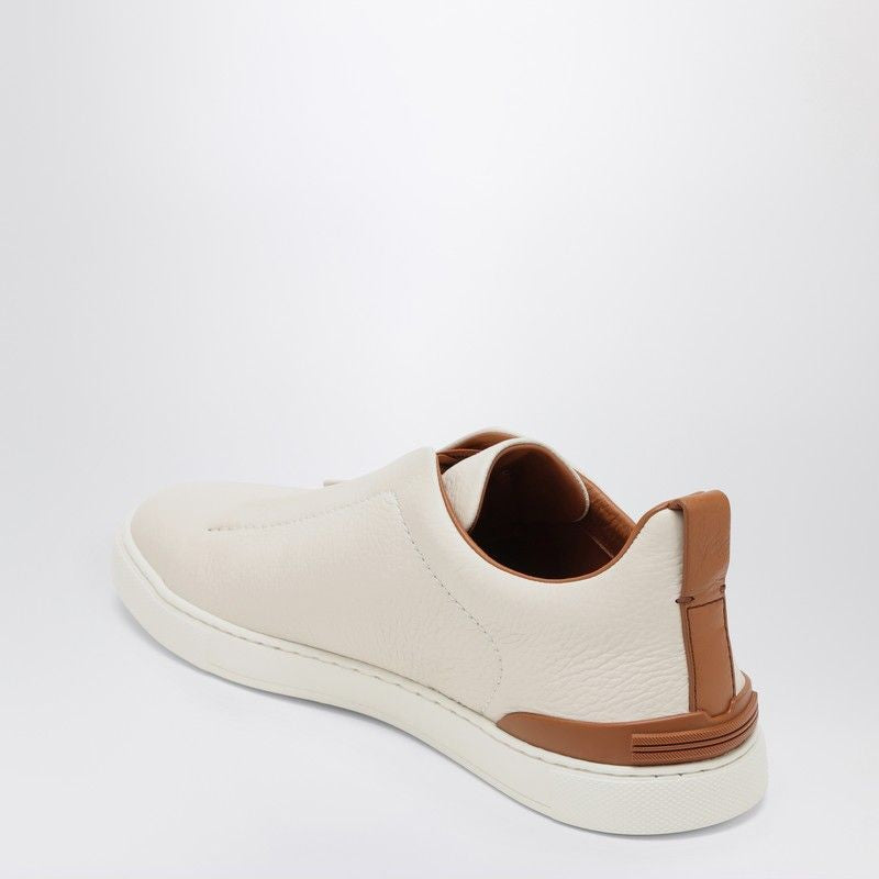 ZEGNA White Leather Triple Stitch Low-Top Slip-On Sneakers
