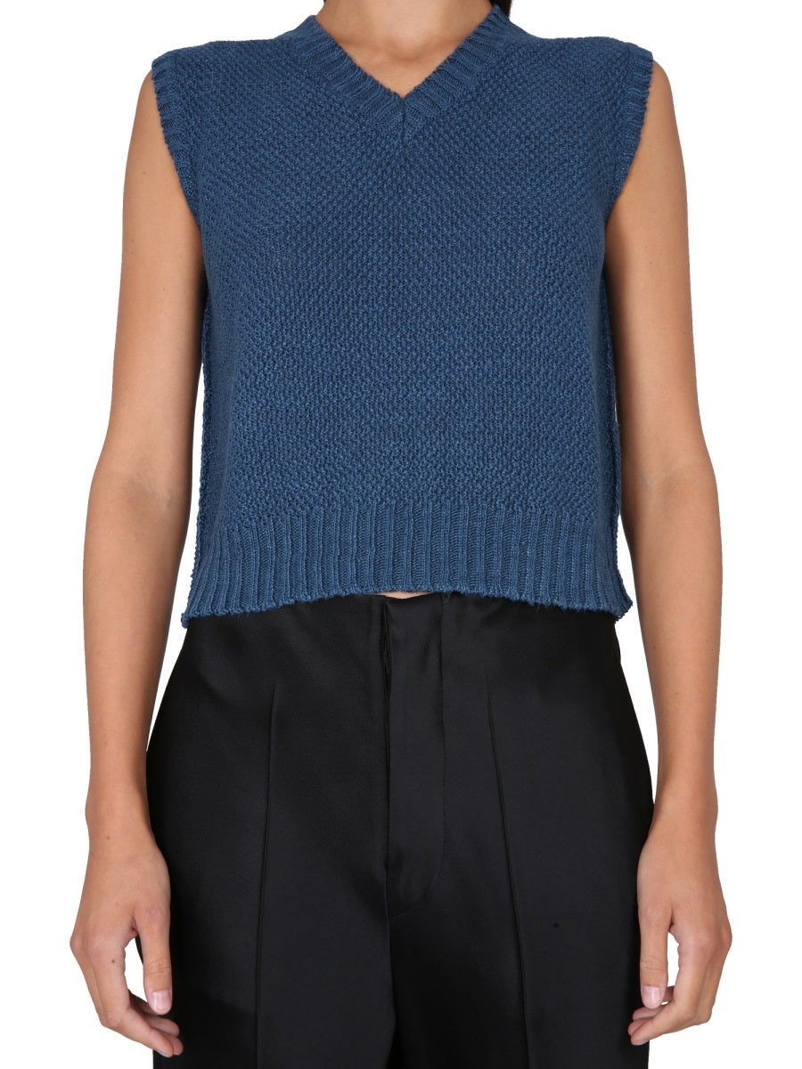 MAISON MARGIELA Sleeveless V-Neck Basket Stitch Mini Sweatshirt