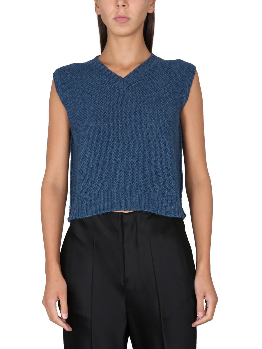 MAISON MARGIELA Sleeveless V-Neck Basket Stitch Mini Sweatshirt
