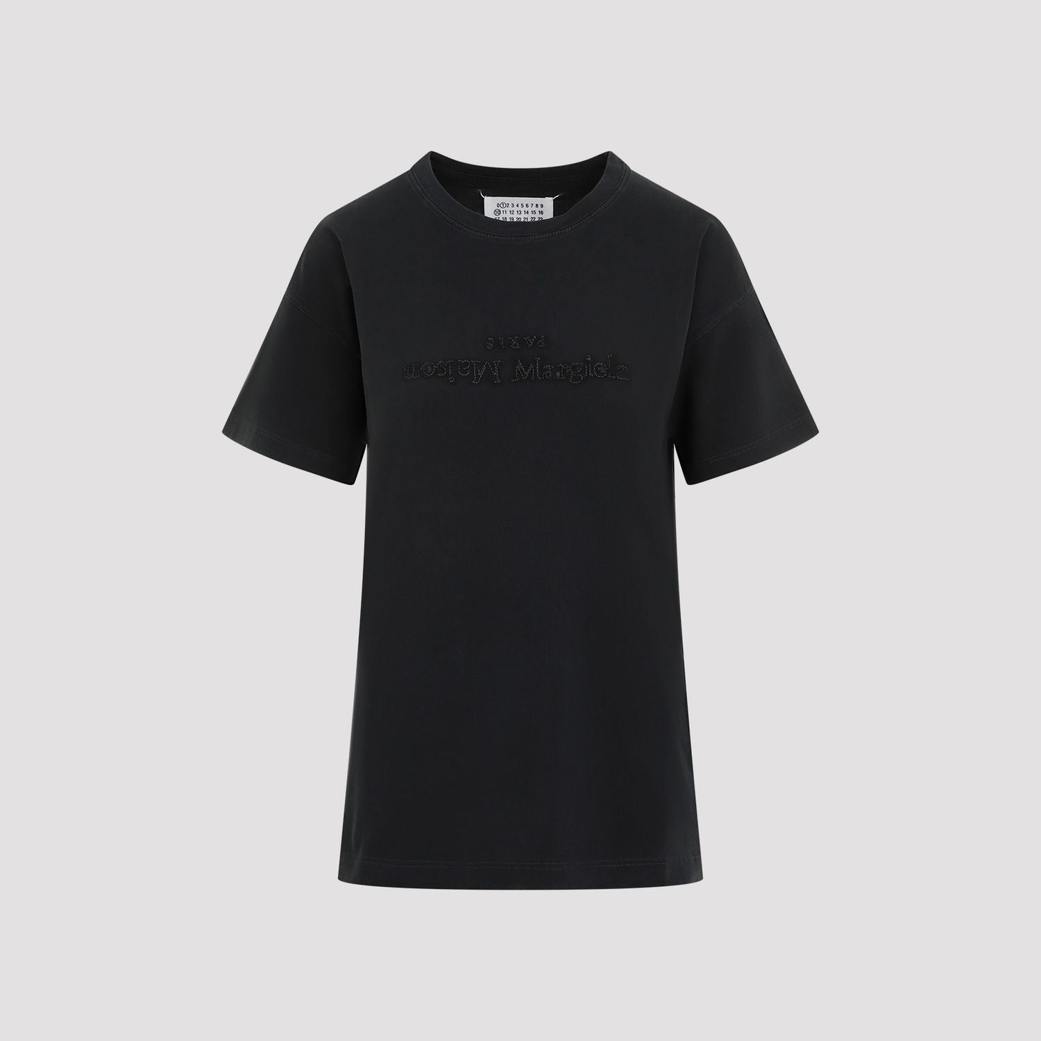 MAISON MARGIELA Washed Black T-Shirt with Embroidered Logo - Women's