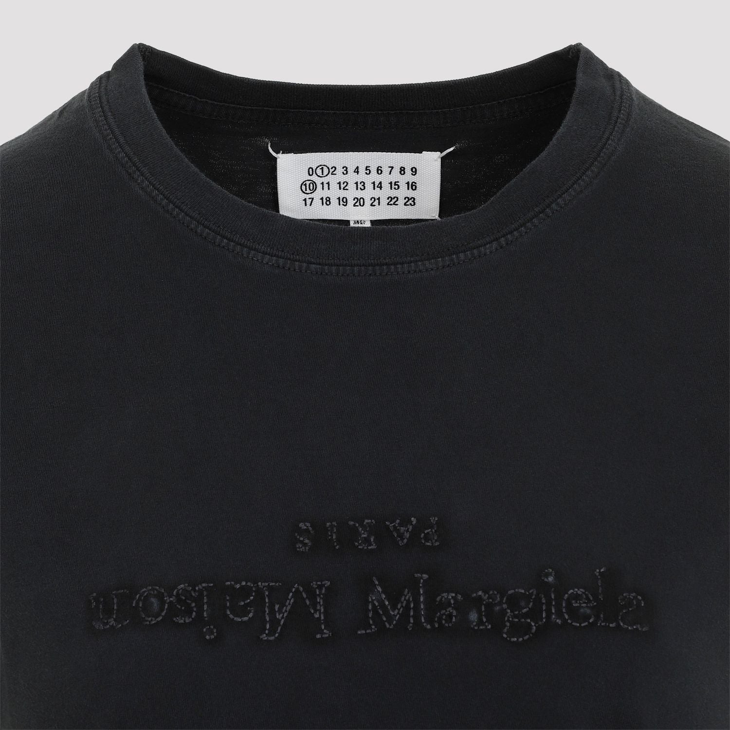 MAISON MARGIELA Washed Black T-Shirt with Embroidered Logo - Women's