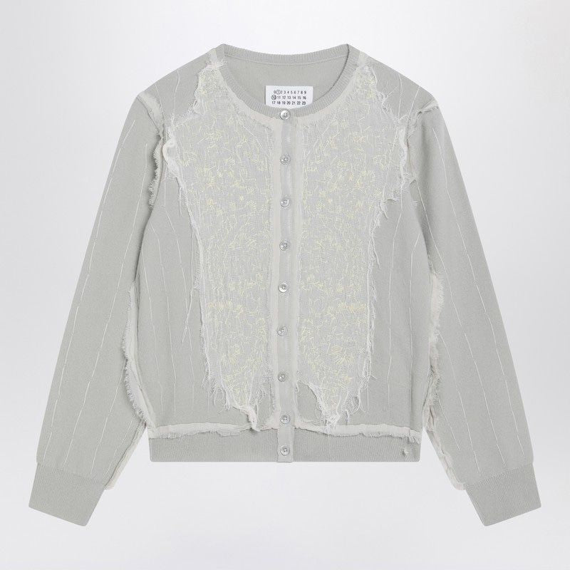 MAISON MARGIELA Slim Fit Wool Cardigan with Embroidered Inserts