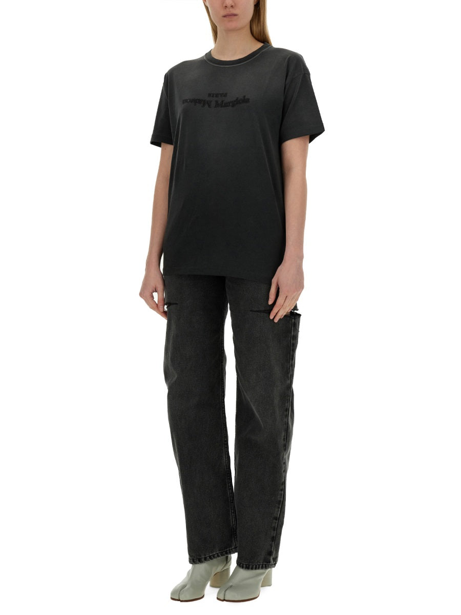 MAISON MARGIELA High-Rise Cut-Out Wide-Leg Denim Pants - Size 38