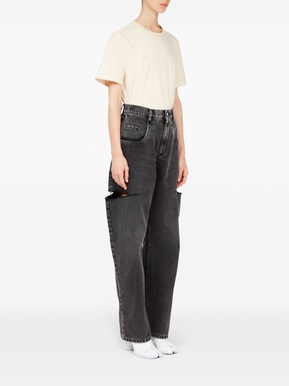 MAISON MARGIELA High-Waist Wide-Leg Jeans with Cut-Out Details