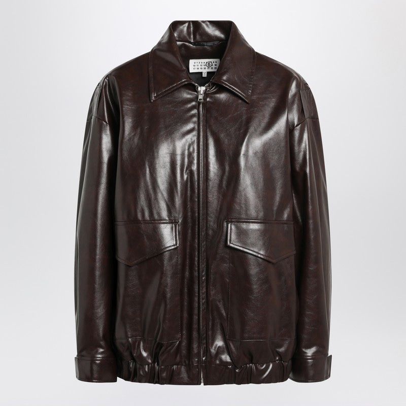MM6 MAISON MARGIELA Faux Leather Jacket for Women - Classic Collar, Zip Closure, FW25