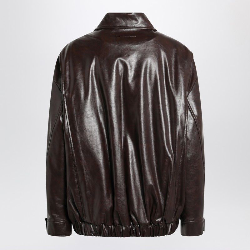 MM6 MAISON MARGIELA Faux Leather Jacket for Women - Classic Collar, Zip Closure, FW25