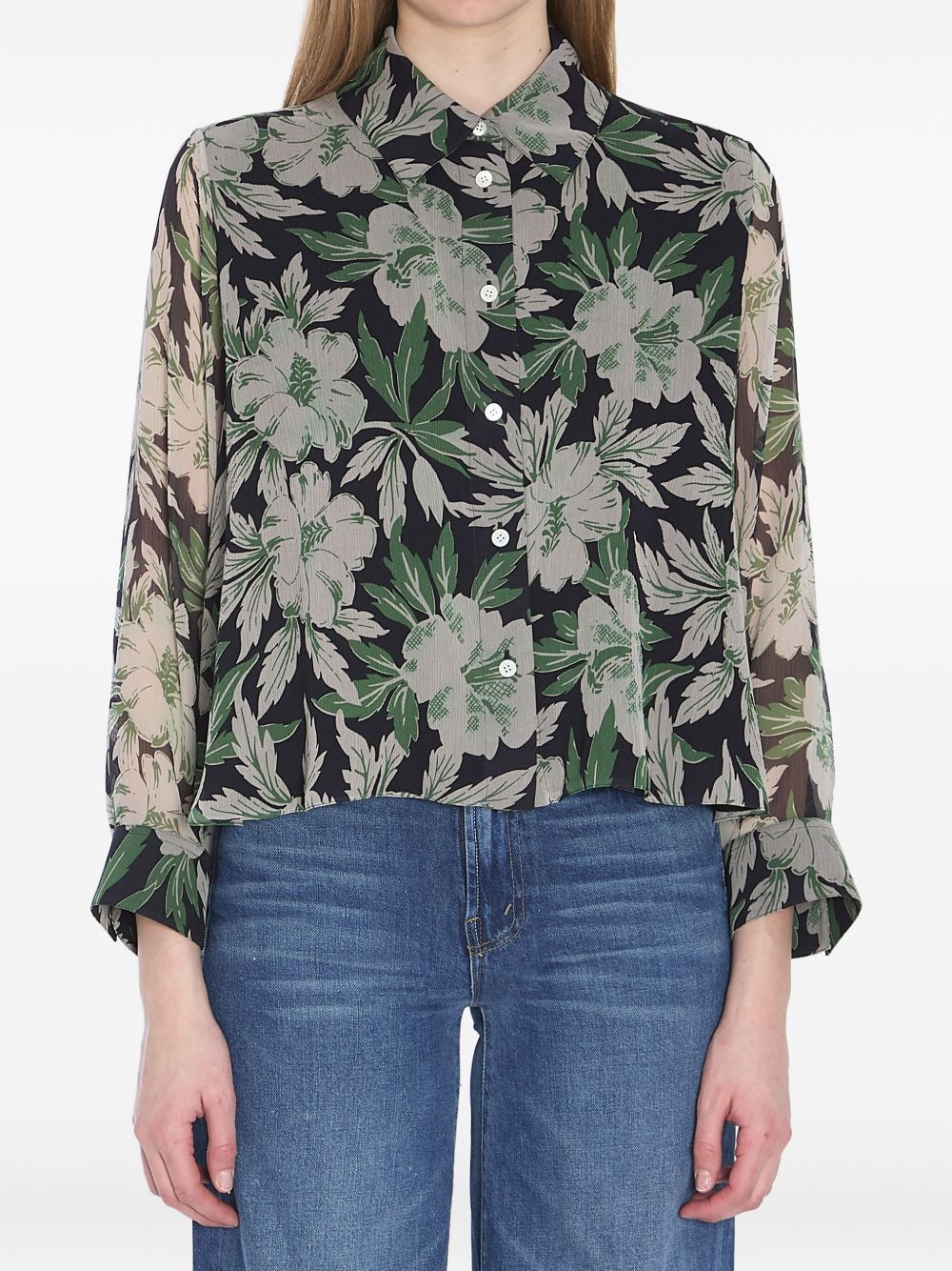 LOEWE Floral Print Silk Shirt with Ruffle Cuffs